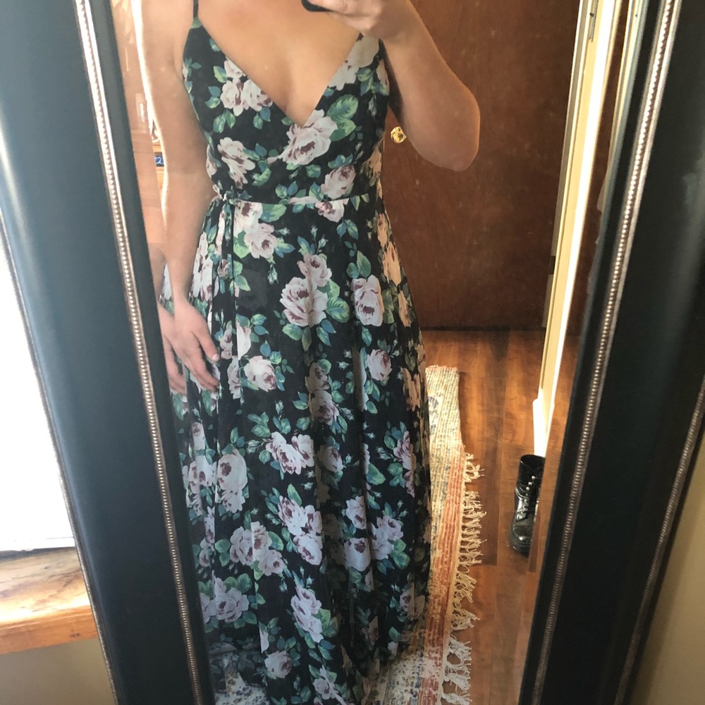 Lulu’s floral print long open slit dress